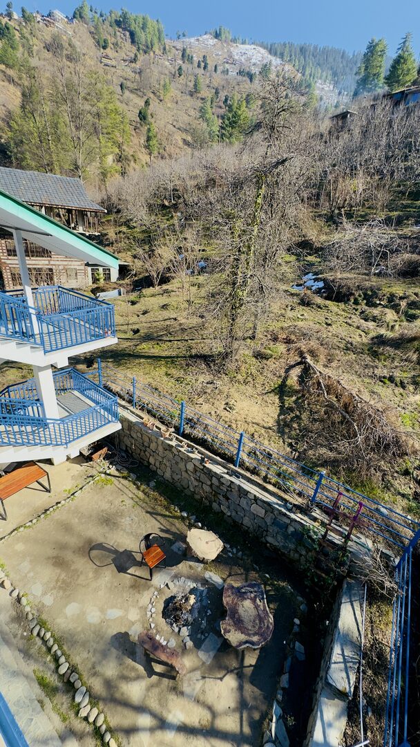 Cottage exterior from below